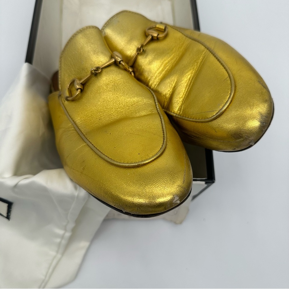 Gucci Metallic Gold Leather Horsebit Mule Loafers - Picture 2 of 9